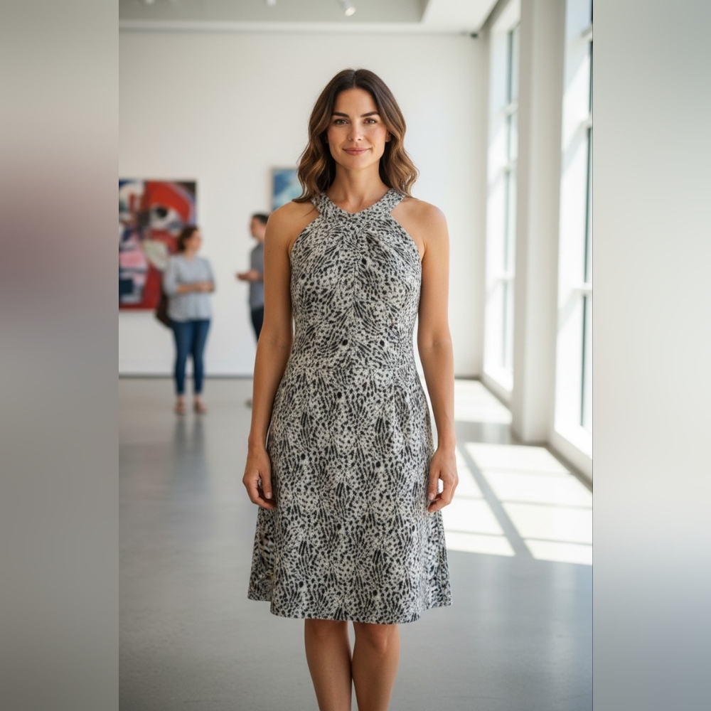 Antonio Melani Brocade Animal Print Choker Sheath Dress Midi Halter Spring